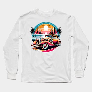 Vintage Sunset Drive Classic Car Print Long Sleeve T-Shirt